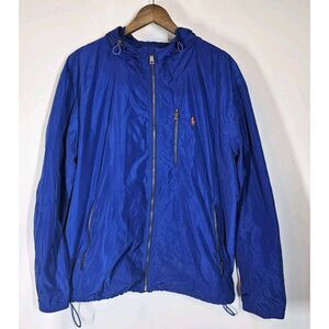 Polo‎ Ralph Lauren Zip-Up Hooded Windbreaker Jacket Gorpcore Pockets Blue 2XL